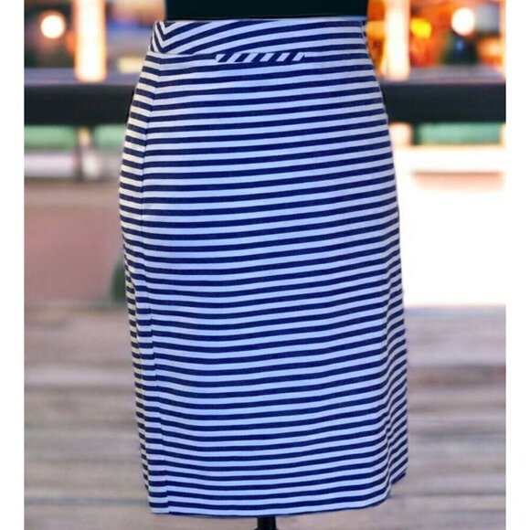 Halogen Womens Blue White Striped Straight Pencil Skirt Size 14 Lined Classy - Picture 1 of 16
